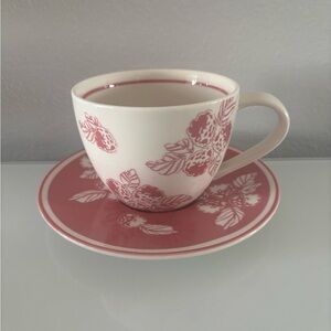 STARBUCKS Berries Coffee Mug Tea Cup w/ Saucer Pink White